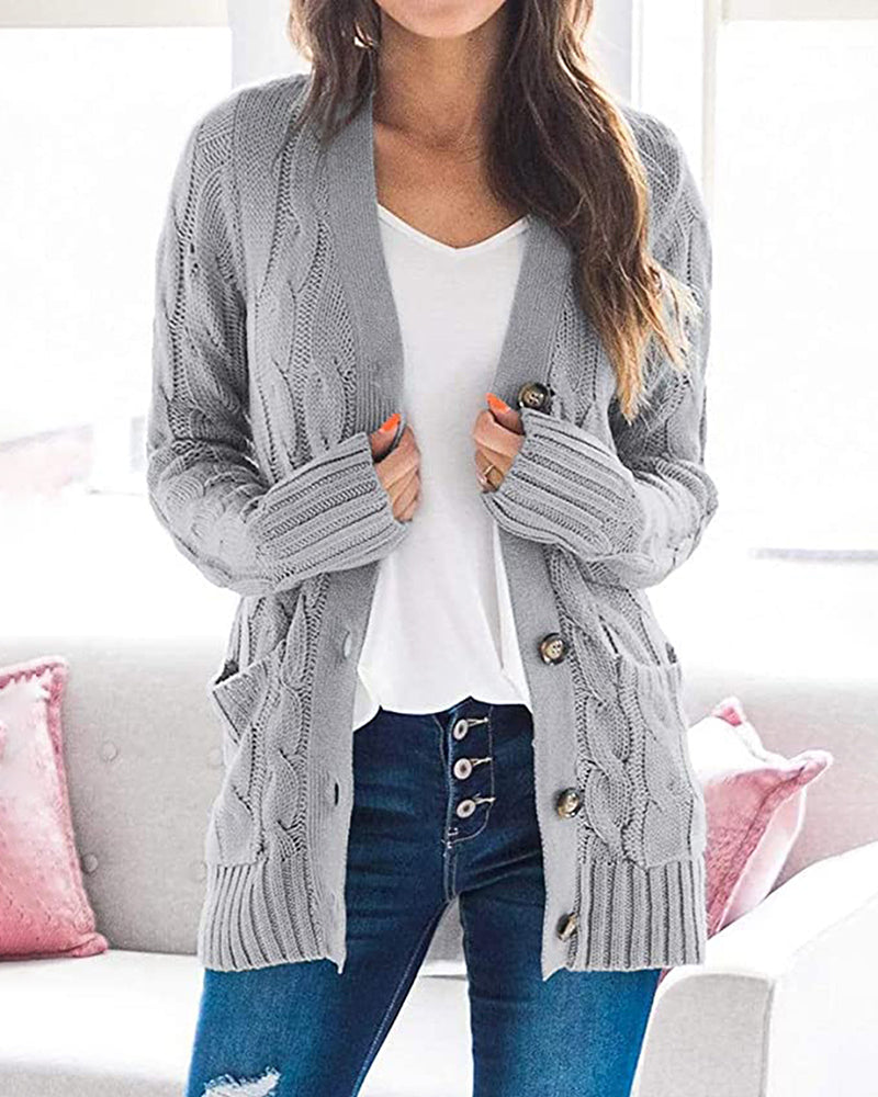 Plain Twist Button Cardigan Sweater