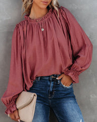 Ruffle Long Sleeve T-Shirt Crewneck Top