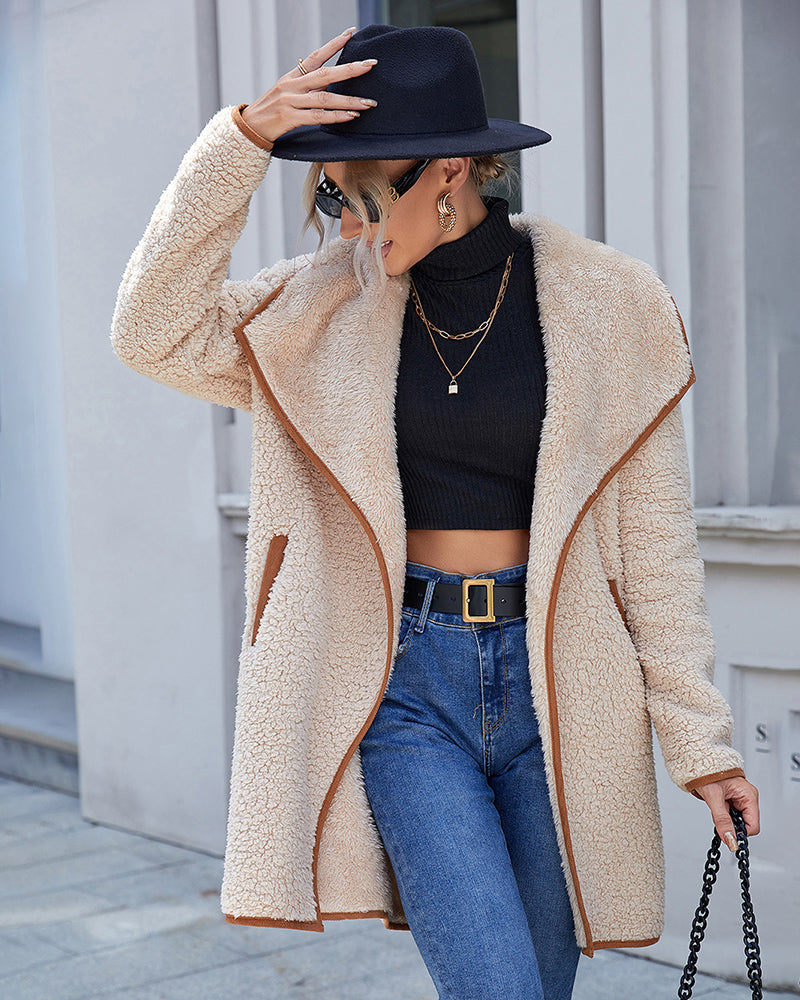 Lapel Irregular Mid -length Double -sided Plush Coat