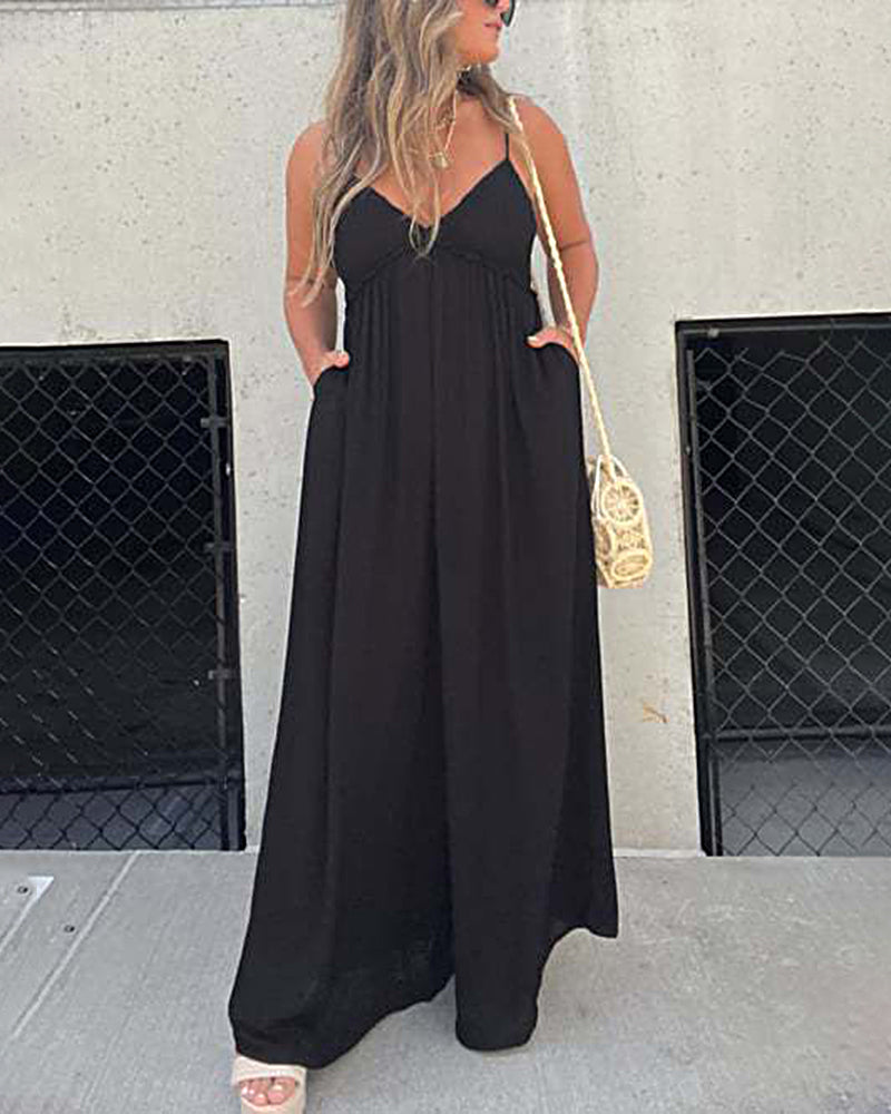 Casual Loose-Fitting Sleeveless Wide-Leg Jumpsuit