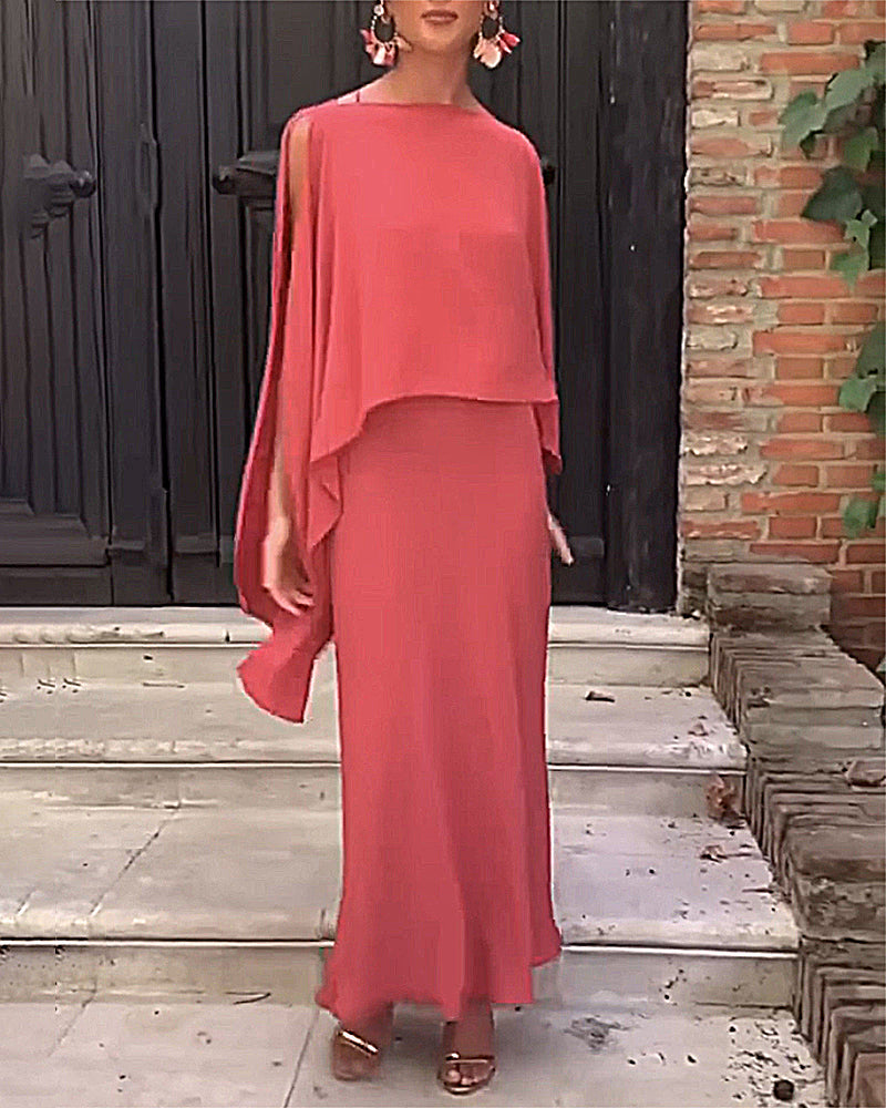 Soft Two-Piece Set Multiwears Versatile Irregular Top and Elegant Dress