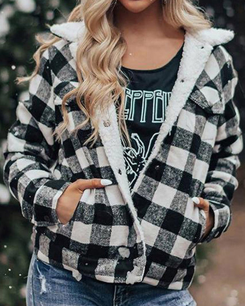 Plaid Fleece Cropped Button Down Jackets