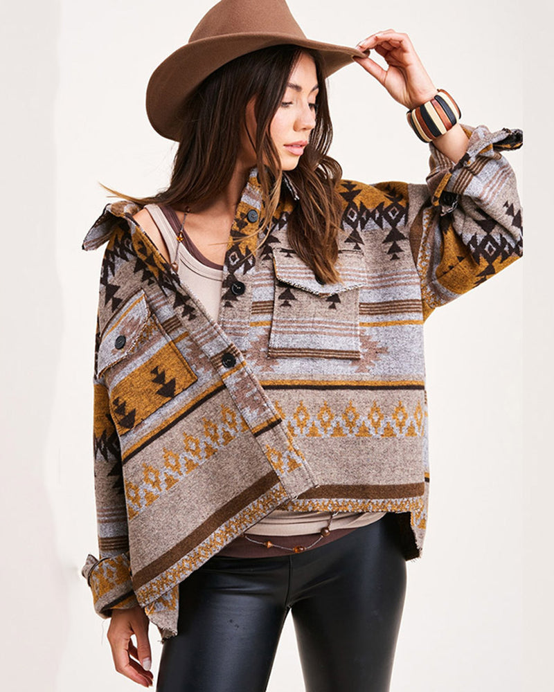 Long Sleeve Button Lapel Collar Jacket