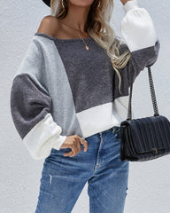 Knitted Color Block Pullover Lightweight Loose Casual Sweater