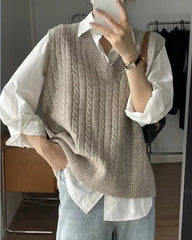 V-neck Waistcoat Sweater Loose Knitted Sleeveless Vest Top