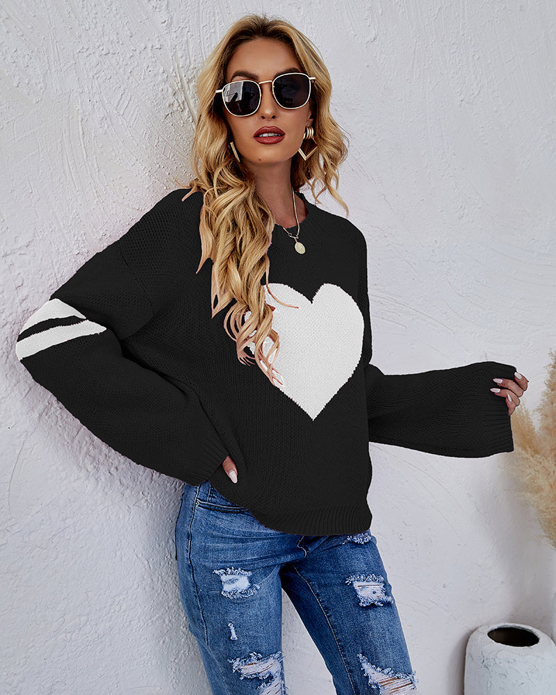 Valentine's Day Loose Heart Pattern Knitted Sweater
