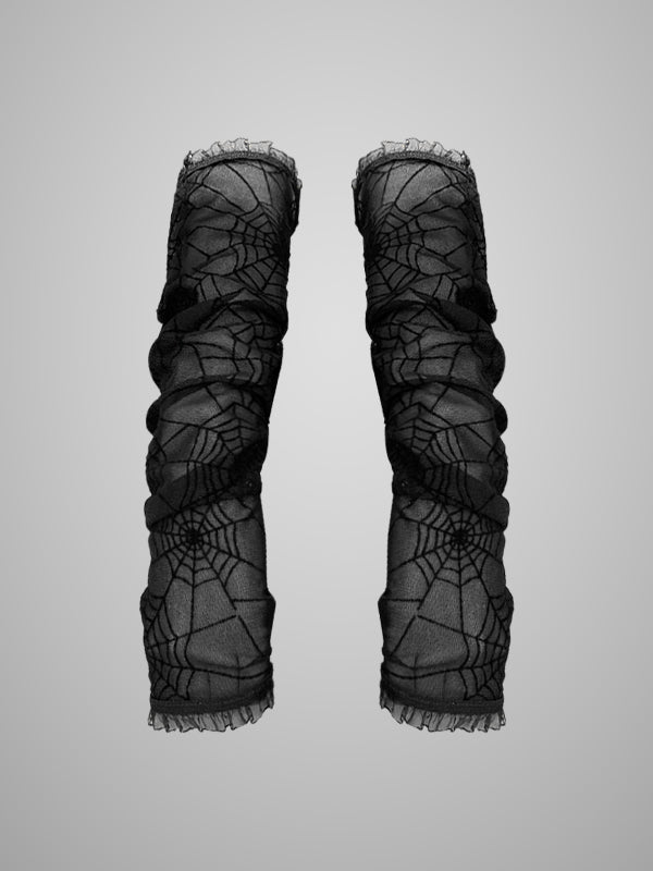 Dark Punk Spider Web Long Half Finger Gloves