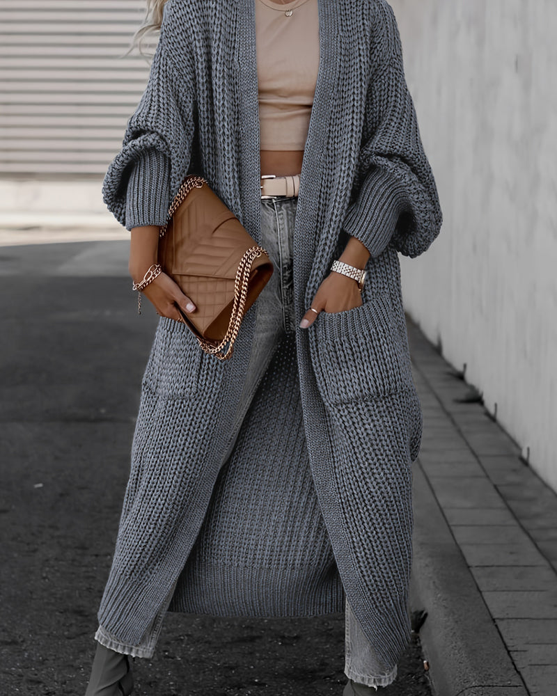 Loose Solid Open Front Pocket Cardigan
