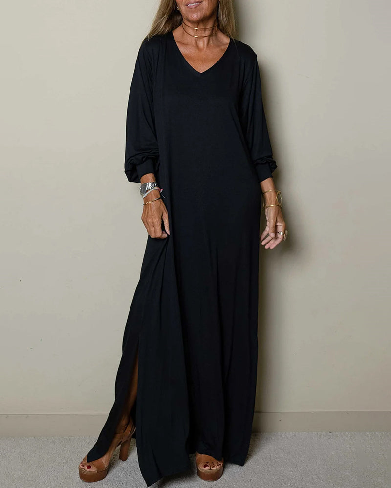 Casual Classic Long Sleeve V-neck Maxi Dress