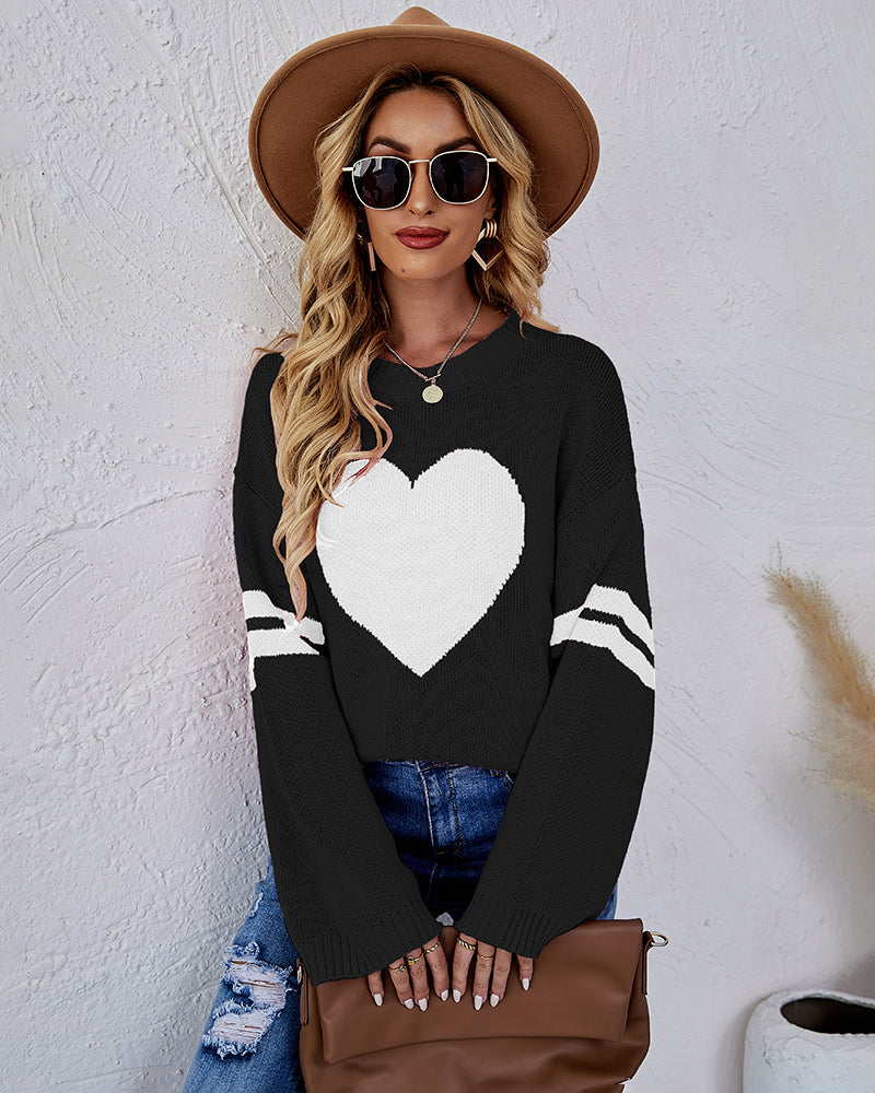 Valentine's Day Loose Heart Pattern Knitted Sweater