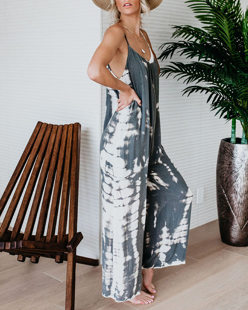 Sleeveless Loose Jumpsuit Adjustable Strap One Piece Jumpsuit with Pockets