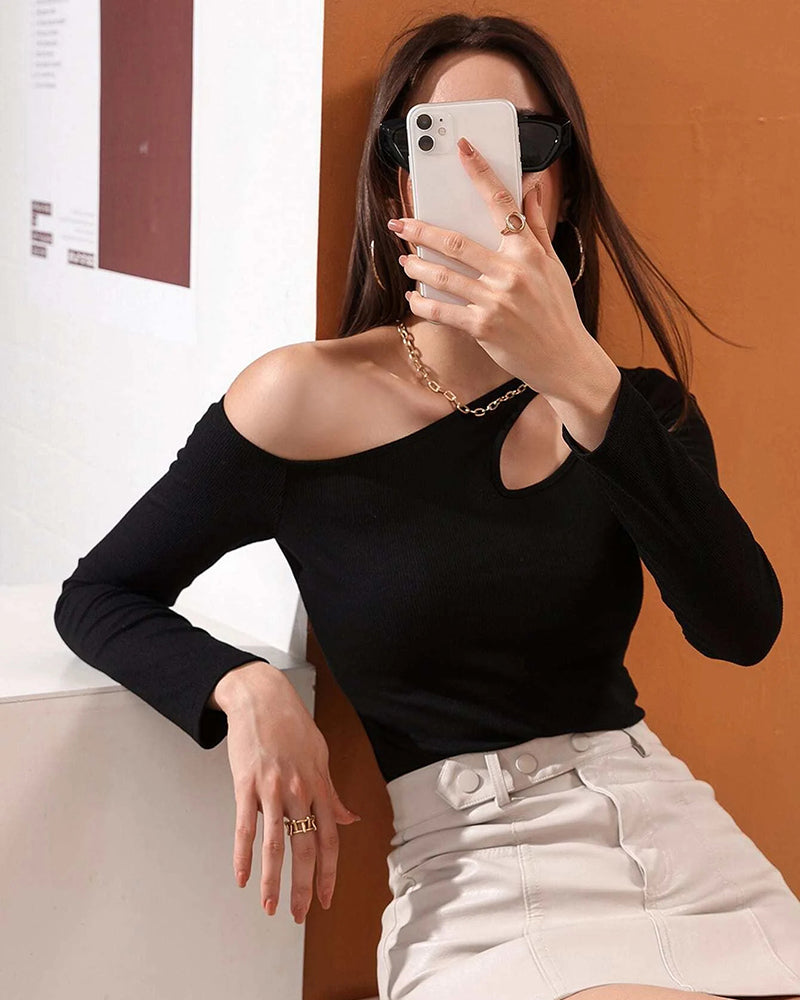 Sexy Hollow Waist Long-sleeved Sweater Base Shirt