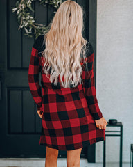 Plaid Splicing Long Sleeve Mini Dress
