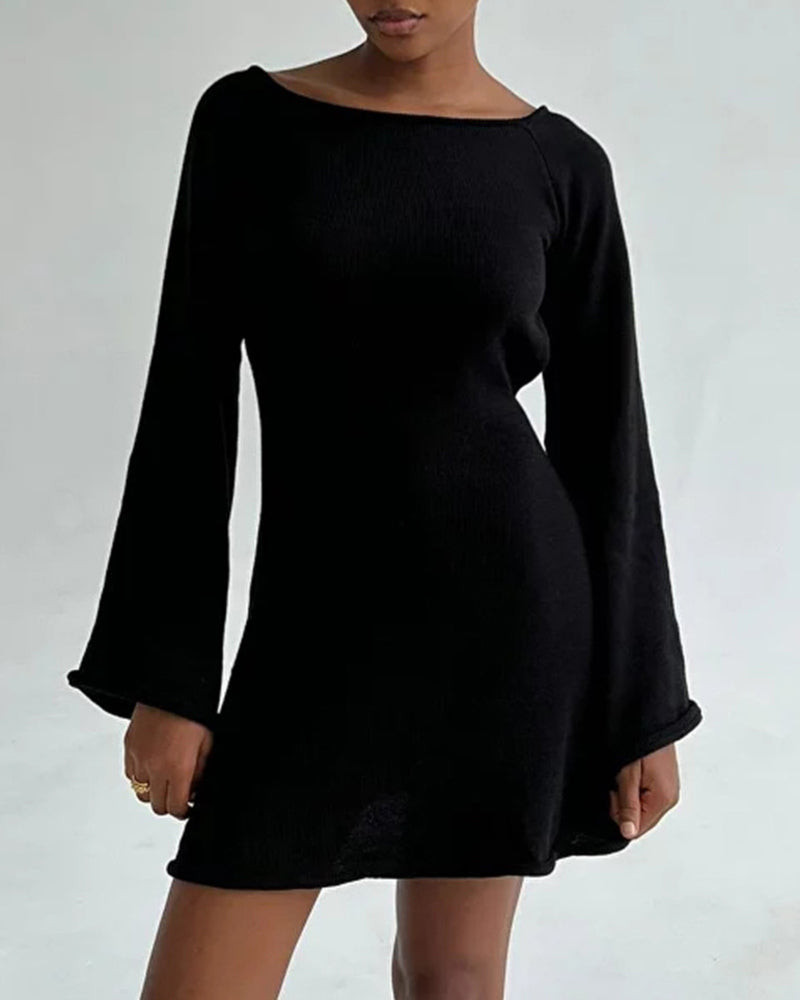 Elegant Backless Lace-up Bell Sleeve Mini Dress