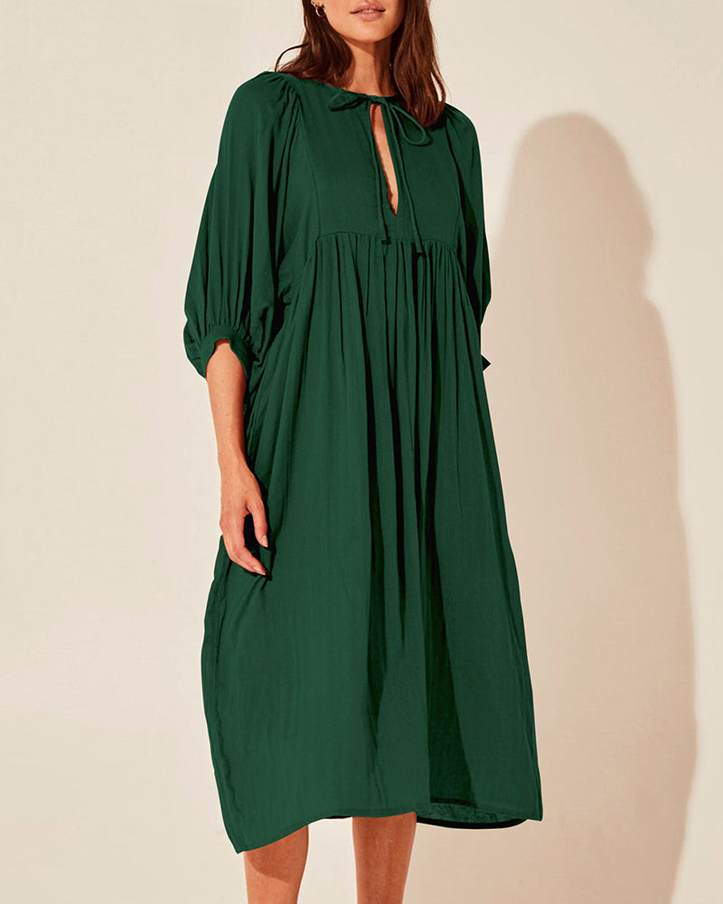 Half Sleeve Long Dresses Women Summer Casual V Neck Midi Dress