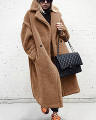 Loose Lamb-wool Coat Teddy Fur Lapel Mid-length Plush Coat