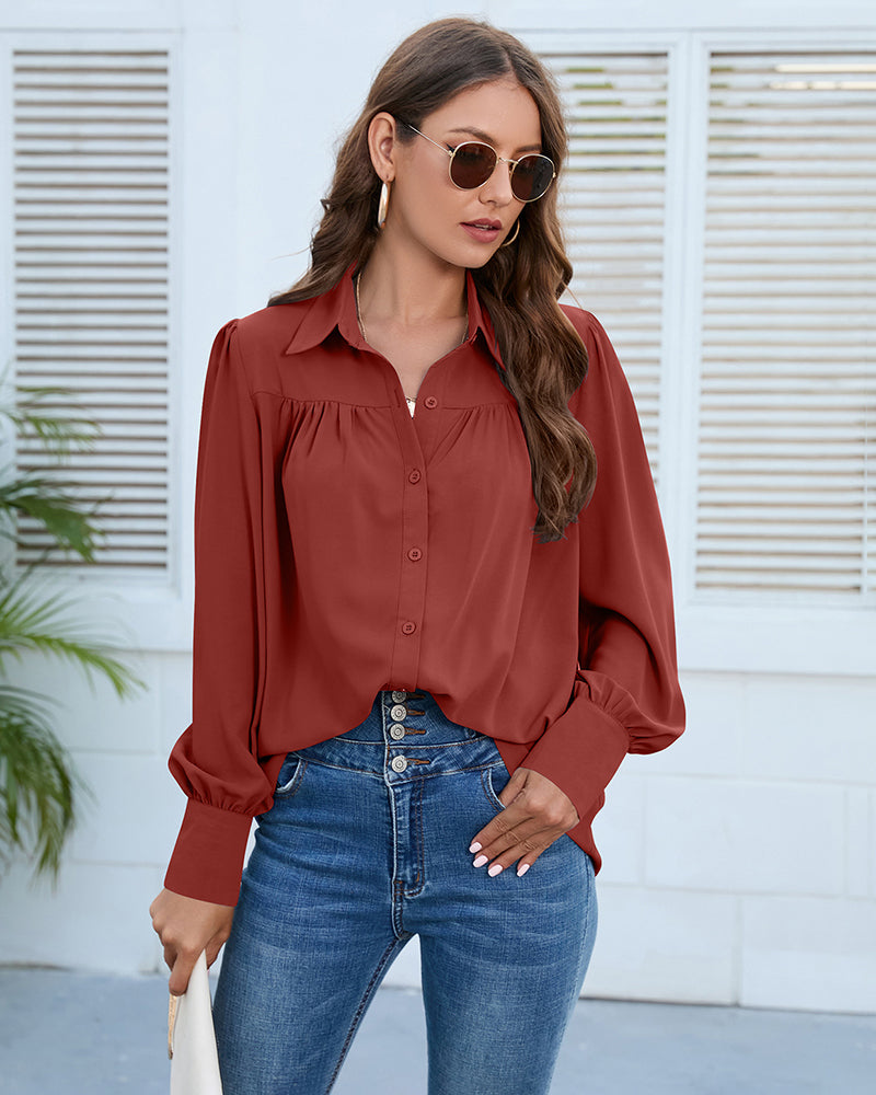 V Neck Button Down Shirts Long Sleeve Collared Blouses Tops