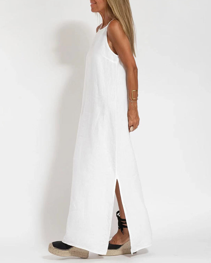 Casual Loose Sleeveless Spaghetti Side Split Maxi Dress