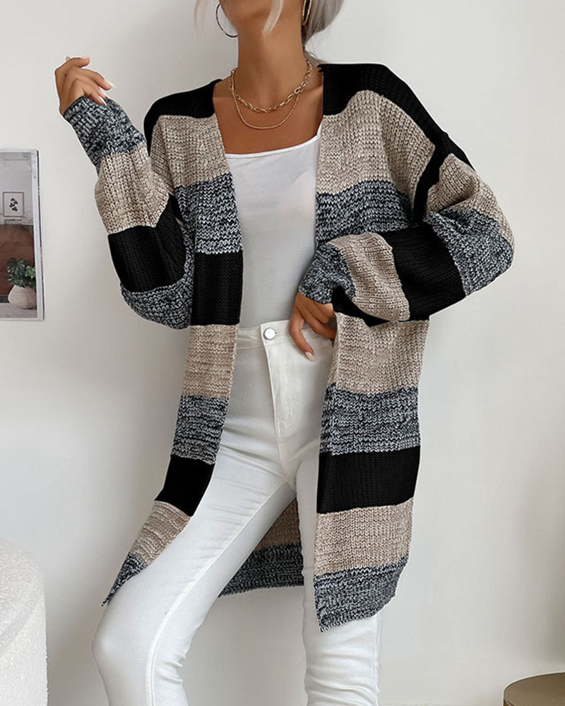 Striped Open-Front Longline Cardigan