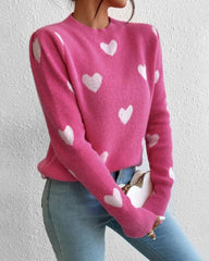 Casual Slim Peach Heart Pattern Long Sleeve Sweater