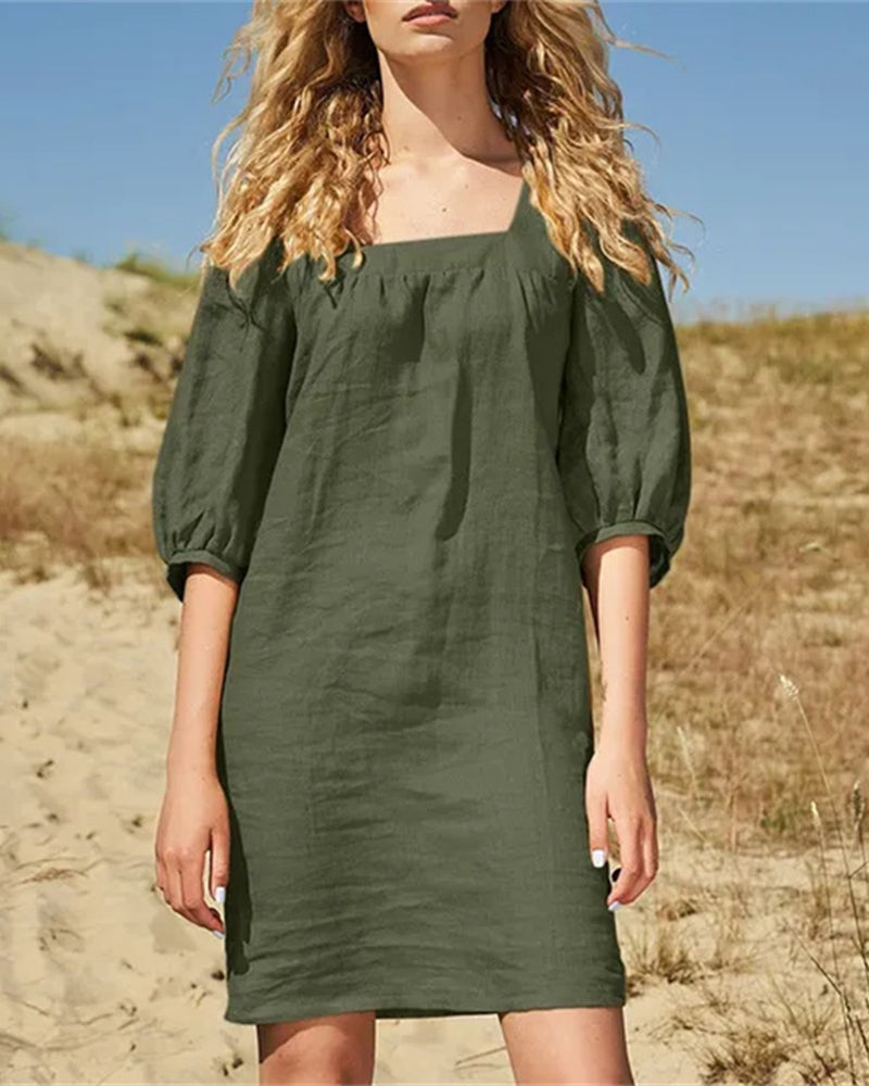 Square Neck Summer Short-Sleeved Casual Dress