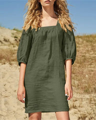 Square Neck Summer Short-Sleeved Casual Dress