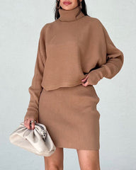 Casual Two Pieces Sets Turtleneck Sweater and Mini Skirt Suits