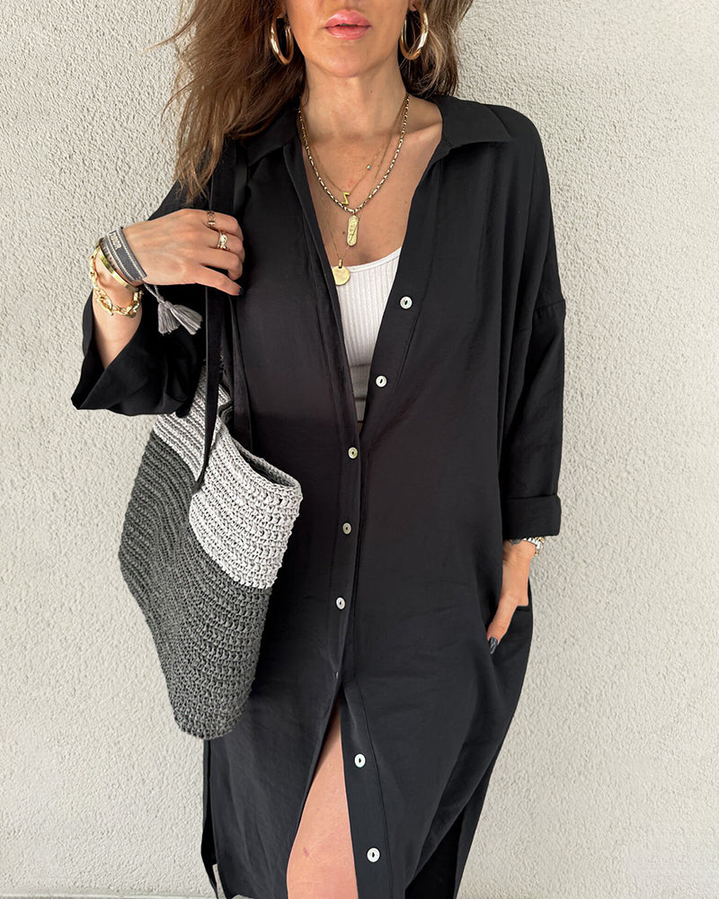 Button Long Pocket Shirt Casual Dress