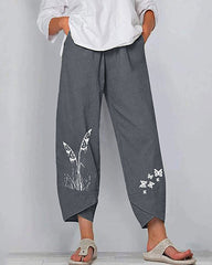 Solid Patchwork Irregular Loose Casual Pants Pocket Elastic Waist Casual Trousers