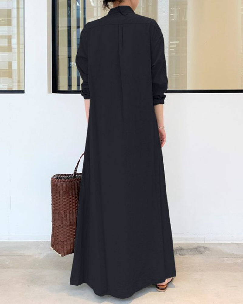Beach Casual Solid Color Loose Temperament Long Shirt Dress