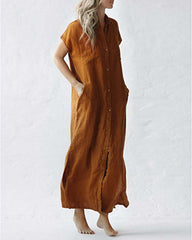 Sleeveless Linen Dress Loose Slim Knee-length Solid Color Shirt Dress