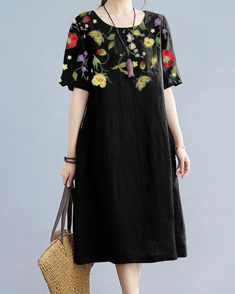 Printed Short Sleeve Casual Loose Fit Mini Dress