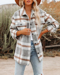 Plaid Button Flannel Wool Shirt Jacket