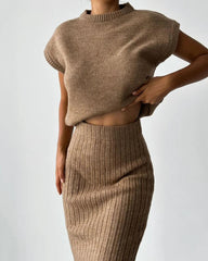 Sleeveless Vest + Knitted Skirt Two-piece Set