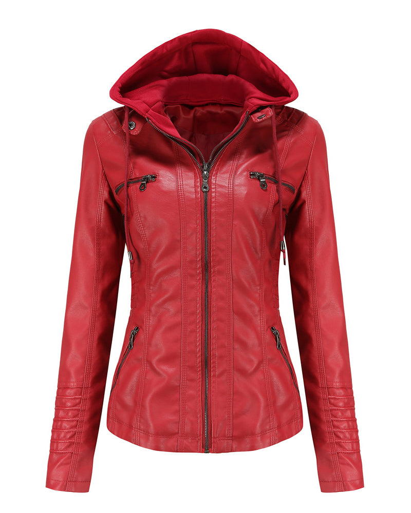 Removable Hooded PU Faux Leather Jackets Coats