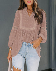 Chiffon Blouses Lantern Long Sleeve V Neck Flowy Babydoll Boho Tops Pom Pom Shirts