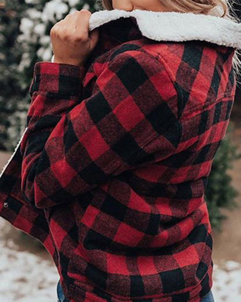 Plaid Fleece Cropped Button Down Jackets