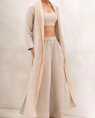 Casual Classic 3Pcs Set Crop Vest Wide Leg Pants and Long Kimono Cardigan