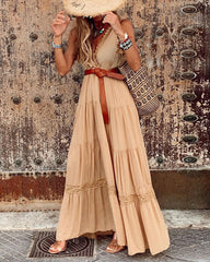 V Neck Dress Bohemian Sleeveless Beach Party Maxi Dress
