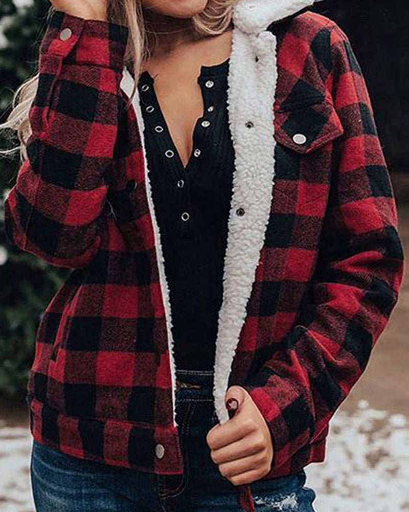 Plaid Fleece Cropped Button Down Jackets