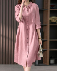 Loose Solid Color Three-quarter Sleeve Dress Mid-length Shirt Dress