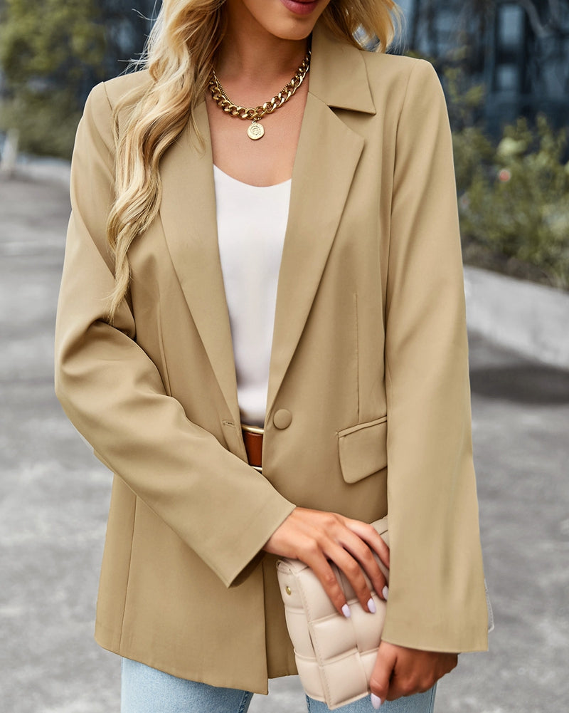 Casual Long Blazer Jacket Lapel Open Front Office Suit