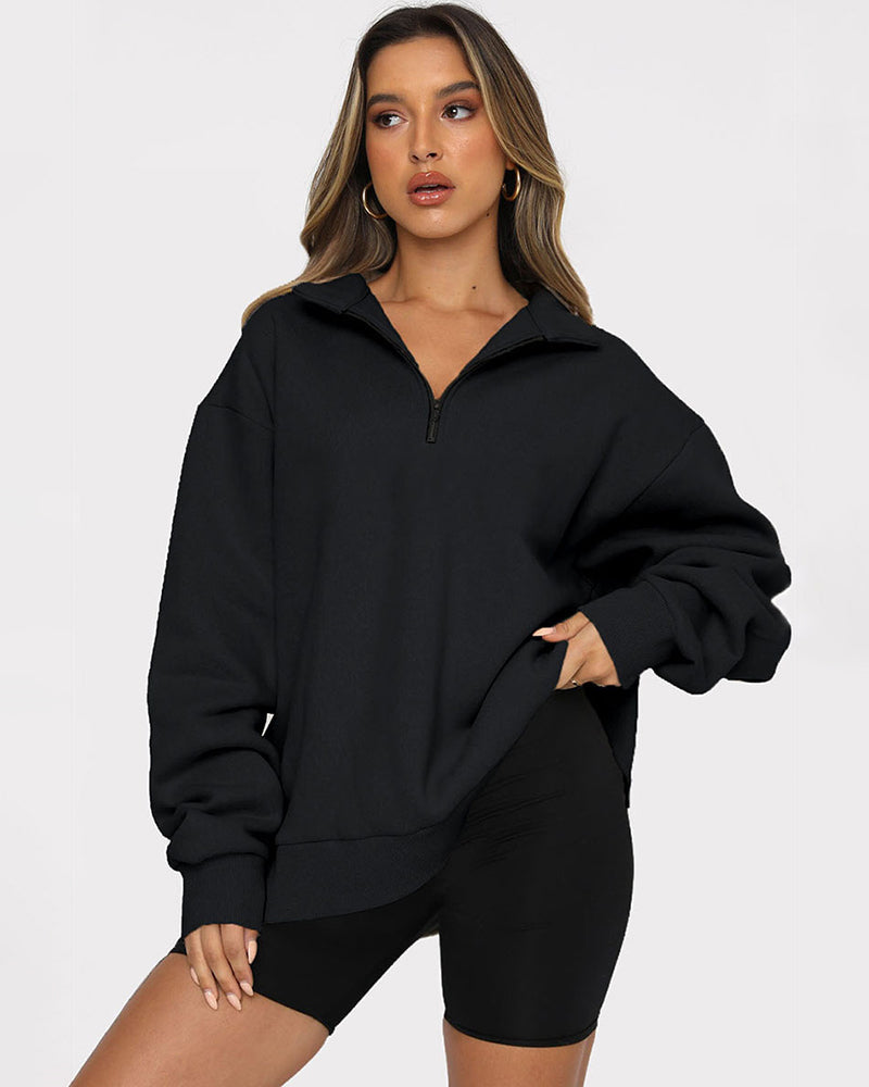 Oversized Half Zip Pullover Long Sleeve Sweatshirt