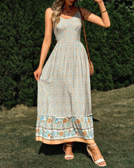 Summer Floral Printed Bohemian Sundress Sleeveless Spaghetti Strap Swing Dress