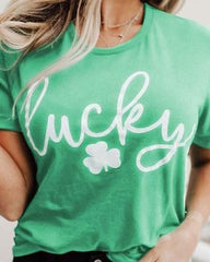 Crewneck Short Sleeve Tees St Patricks Day Shamrock Print T Shirts