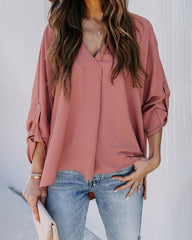 Casual V Neck Batwing 3/4 Sleeve T-Shirts Solid Color Loose Fit Cute Basic Flowy Tunic Tops