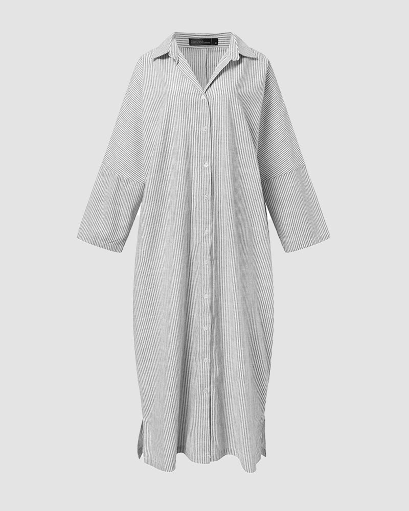 Striped Button Down Shirt Dress V Neck Long Sleeve Casual Loose Maxi Long Dresses