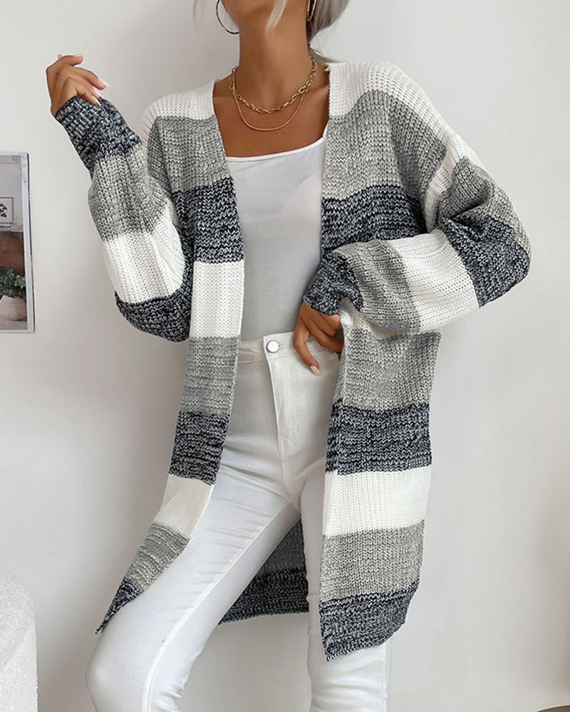 Striped Open-Front Longline Cardigan