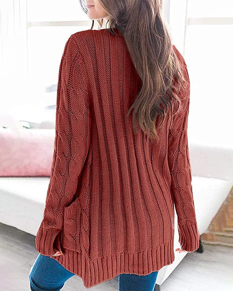Plain Twist Button Cardigan Sweater