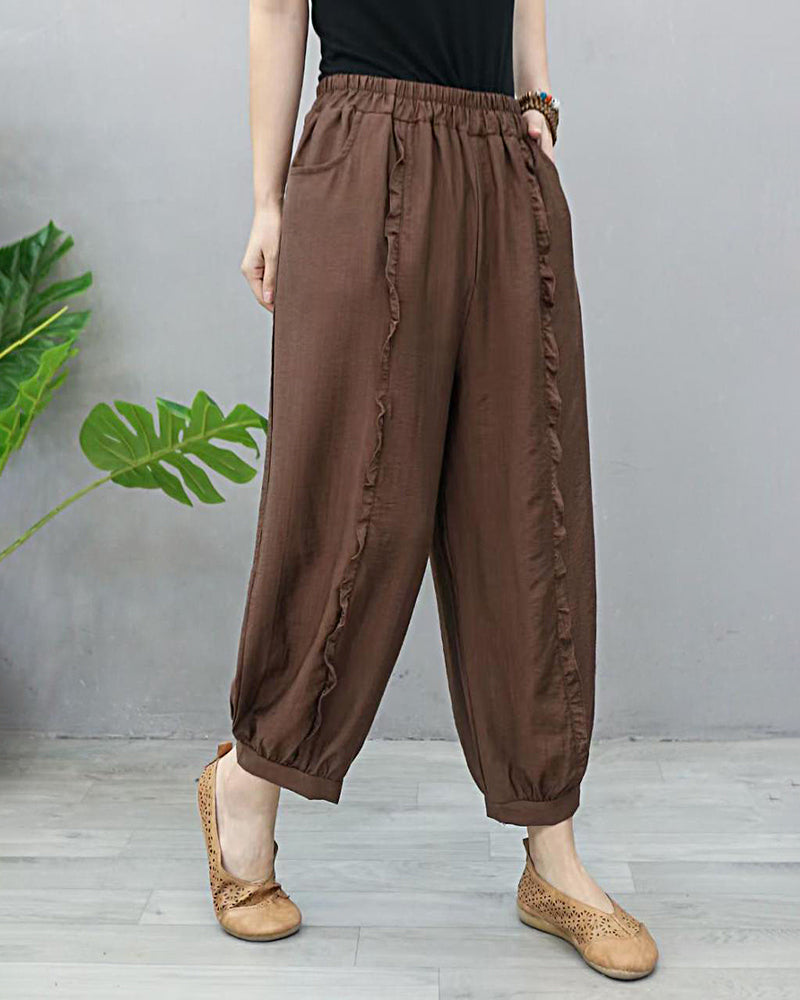 Elastic Waist Plus Size Women's Loose Casual Cropped Pants